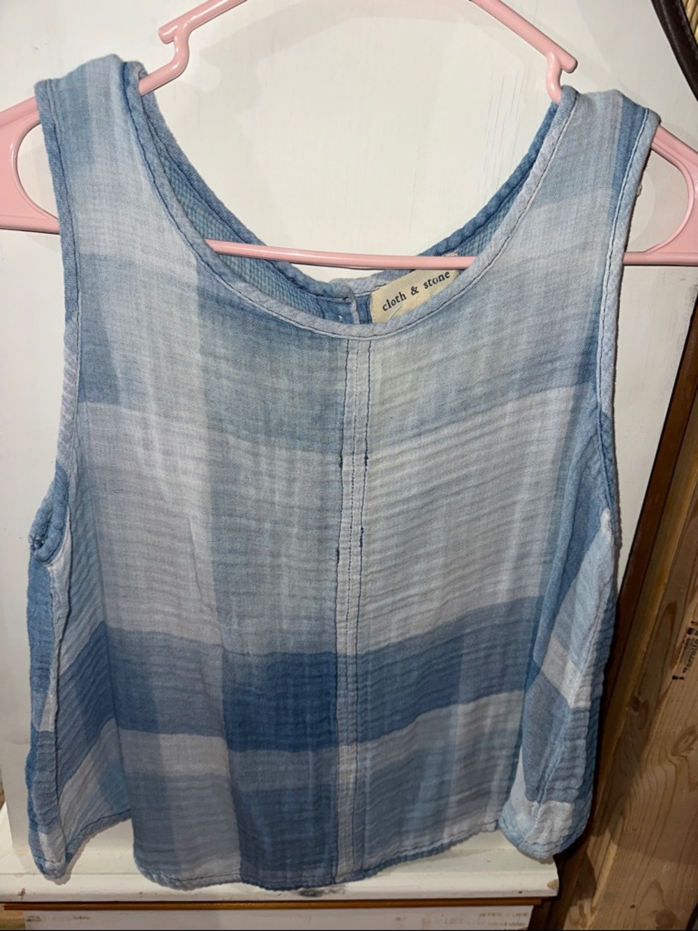cloth & stone Light Blue Plaid Sleeveless Top